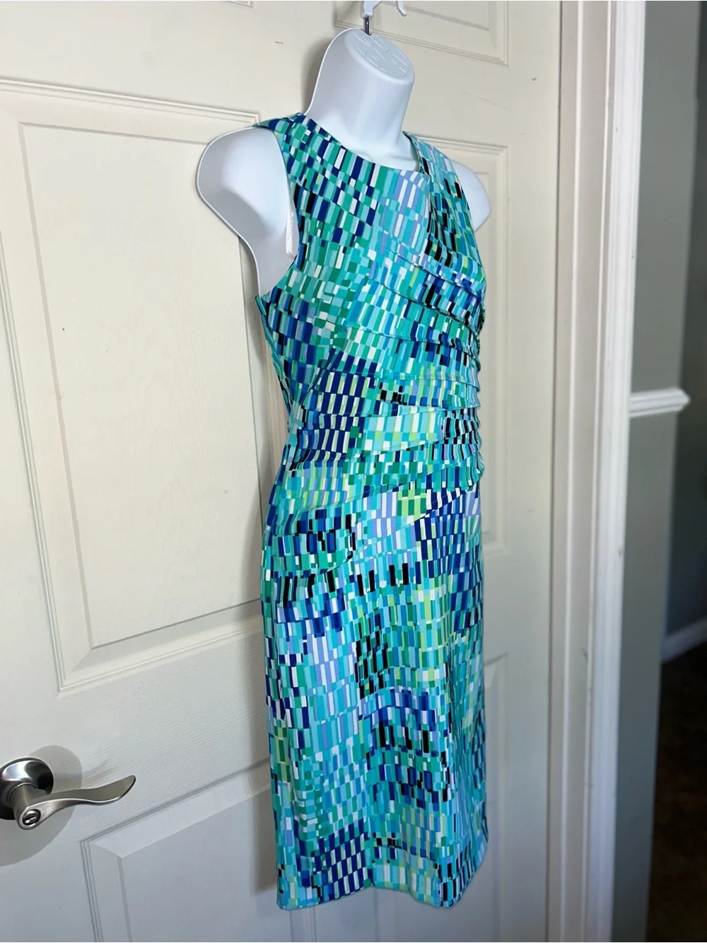 Emma & Michele Aqua, Teal & Blue Geometric Sheath Dress - Picture 2 of 6
